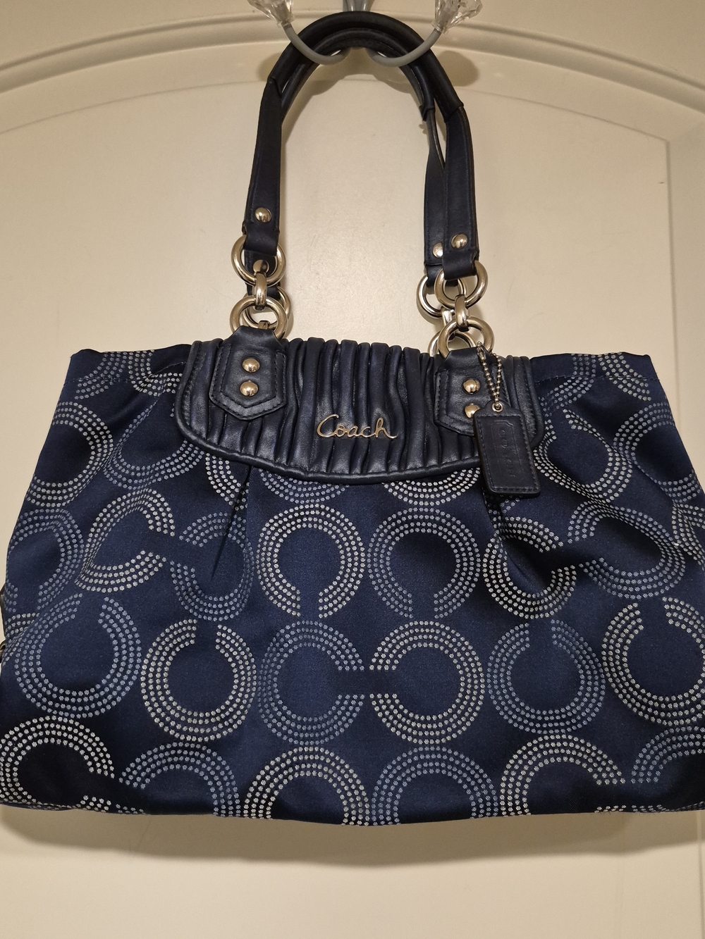 COACH Ashley Dotted Op Art Navy Blue Signature Carryall/Shoulder bag F20056